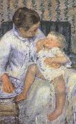 Mary Cassatt Mother about to wash her sleepy child USA oil painting artist